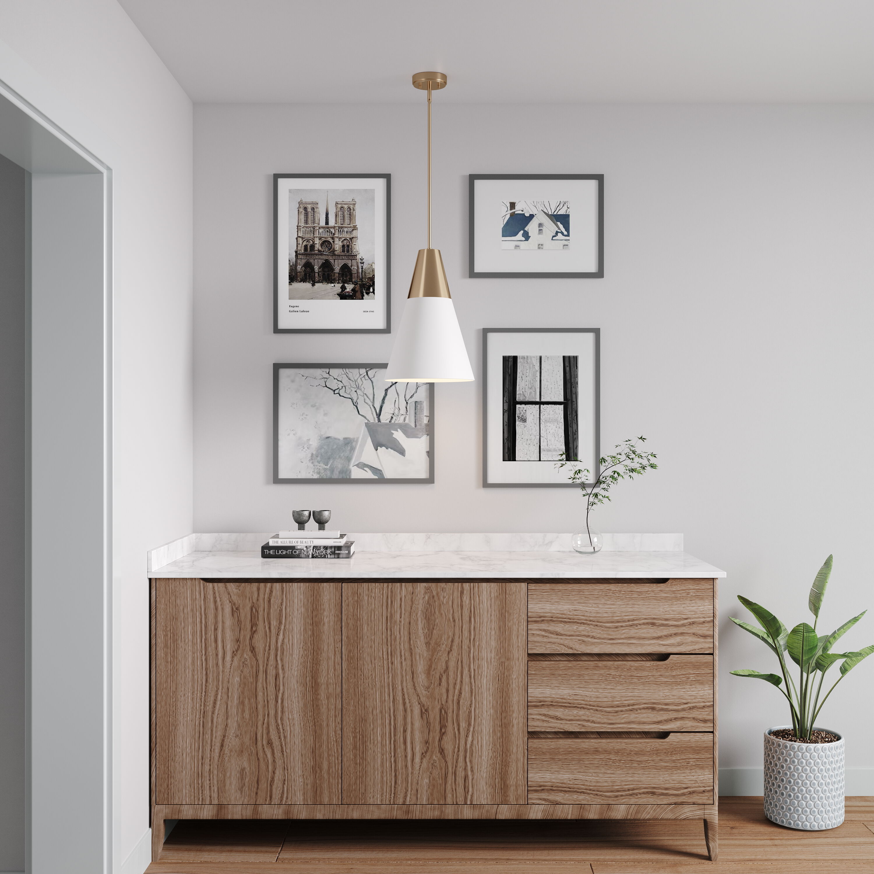 Annos 1 Light 12 inch Matte White/Modern Gold Indoor Pendant Ceiling Light